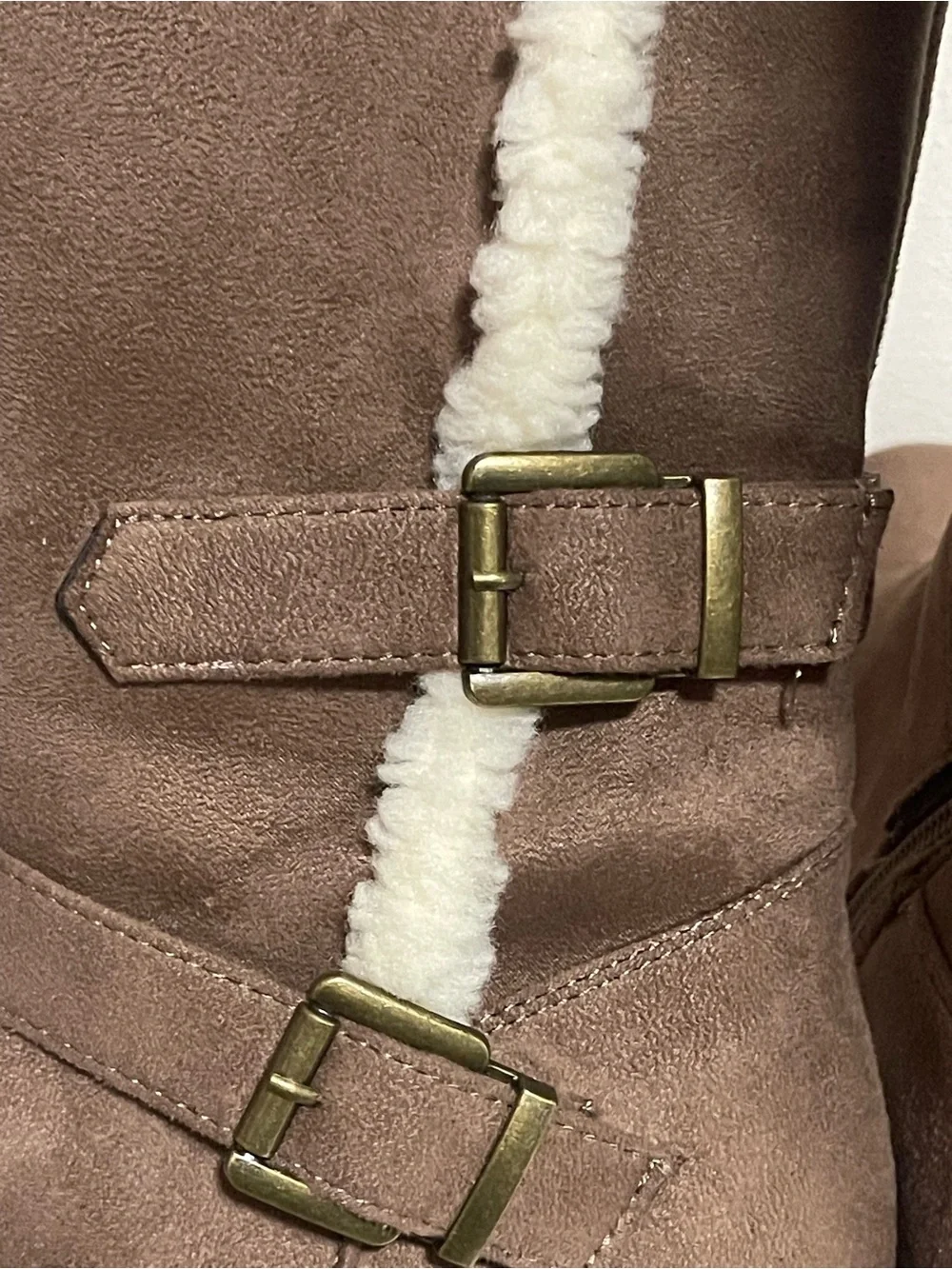 Women's Brown Faux-Suede Shearling-Trim Winter Boots